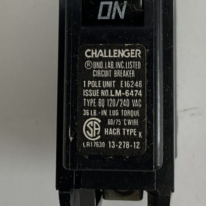 CHALLENGER BQ1C030 CIRCUIT BREAKER 30A 120/240VAC TYPE BQC 1POLE ***LOTOF10***