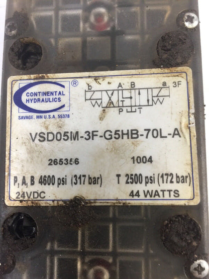 CONTINENTAL HYDRAULICS VSD05M-3F-G5HB-70L-A VALVE 24VDC 44 WATTS