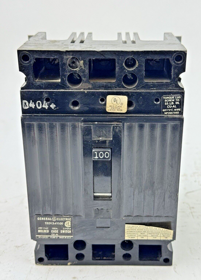 GE - TED134Y100 - MOLDED CASE SWITCH - 100A/3 POLE/480VAC