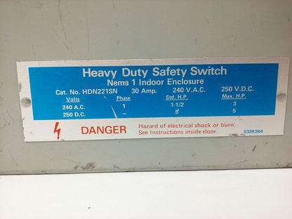 CHALLENGER HDN221SN SAFETY SWITCH, NEMA 1 INDOOR, 30A, 240V, FUSIBLE, NEW