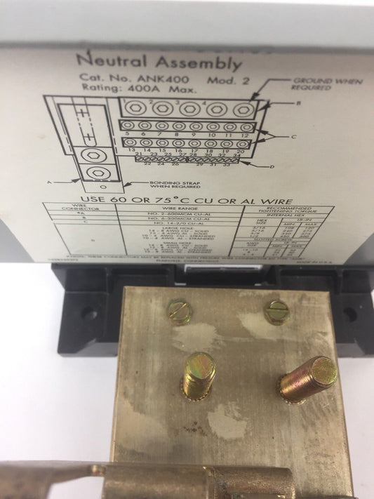 GE ANK400 MOD NO 2 PANELBOARD NEUTRAL ASSEMBLY 347VOLT 400 AMPS