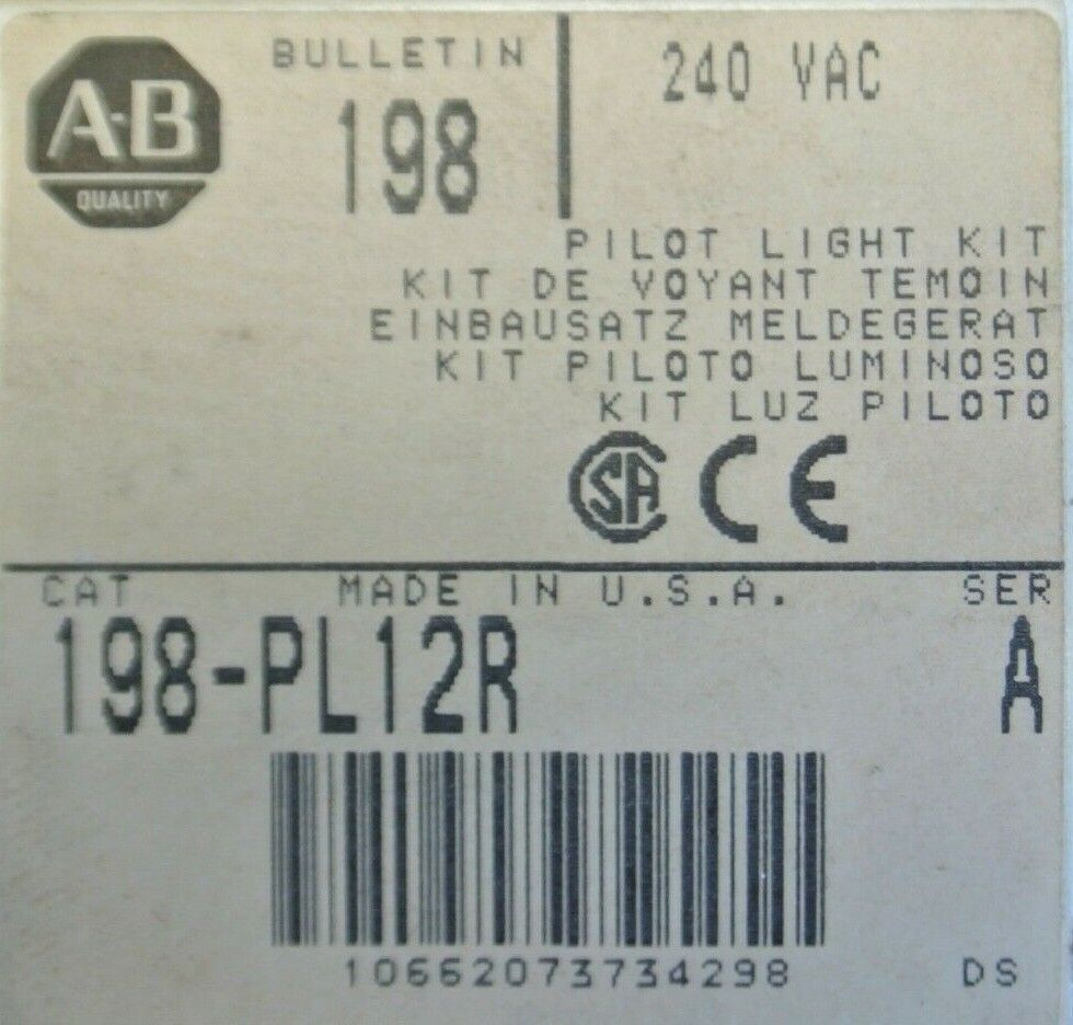 ALLEN-BRADLEY 198-PL12R / PILOT LIGHT KIT / 240VAC / RED / NEW SURPLUS