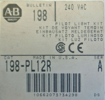 ALLEN-BRADLEY 198-PL12R / PILOT LIGHT KIT / 240VAC / RED / NEW SURPLUS