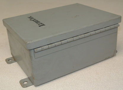 HINGED STEEL CONTROL BOX / ENCLOSURE / Approx. 8" x 6" x 3" / USED