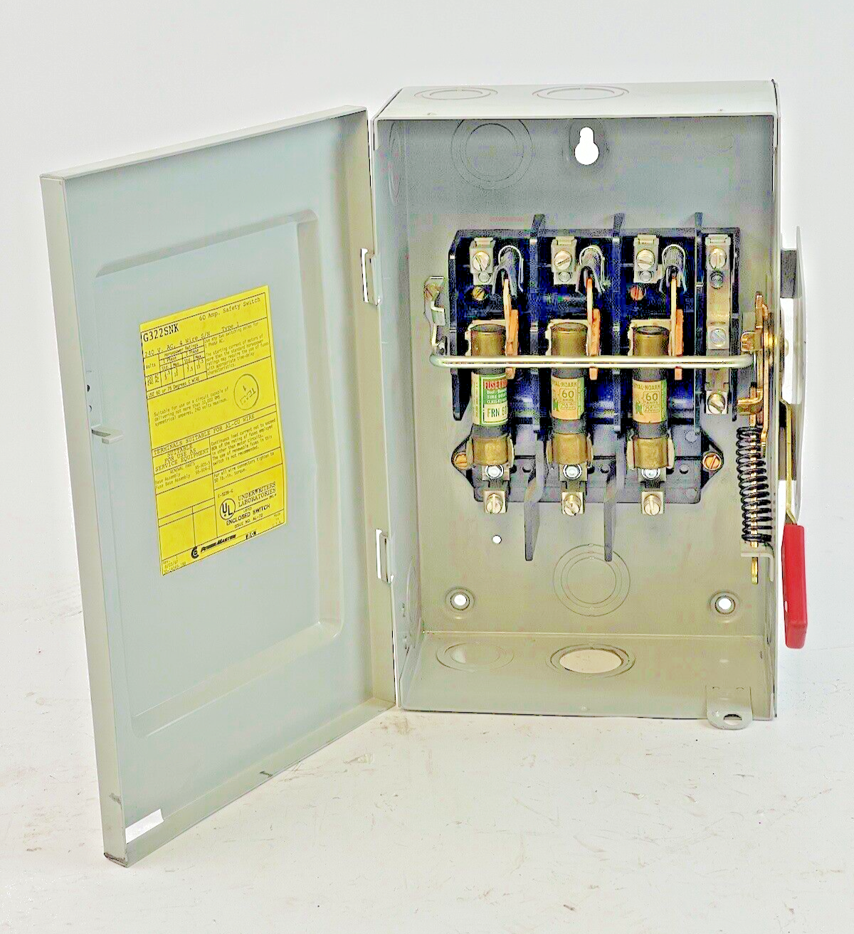 EATON - POWER MASTER - G322SNK - SAFETY SWITCH W/FUSES - 60 A, 240 VAC, TYPE 1