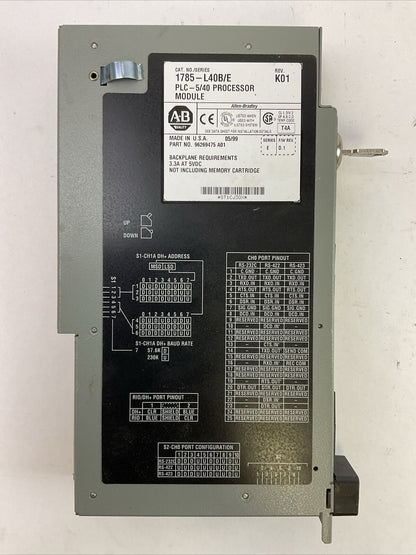 ALLEN BRADLEY 1785-L40B SER E REV K01 PLC 5/40 PROCESSOR MODULE F/W REV D.1 5VDC
