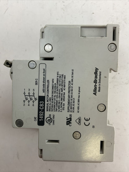ALLEN BRADLEY 1492-CB3G150 MANUAL MOTOR CONTROLLER 15A 10HP 480Y/277VAC SER C