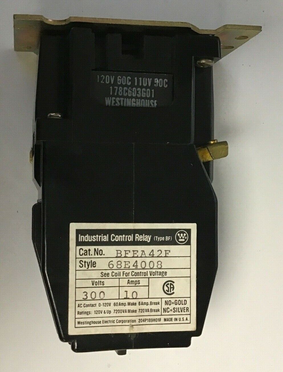 WESTINGHOUSE BFEA42F CONTROL RELAY 300V 10A