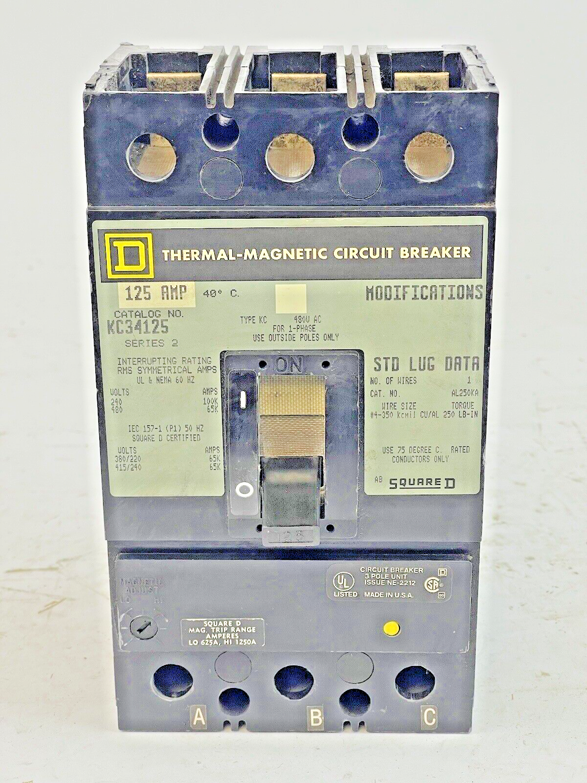 SQUARE D - KC34125 SERIES 2 - CIRCUIT BREAKER - 125 A, 480 VAC, 3 POLE