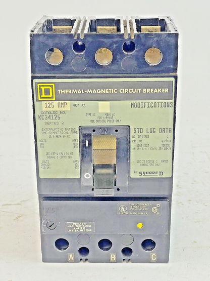 SQUARE D - KC34125 SERIES 2 - CIRCUIT BREAKER - 125 A, 480 VAC, 3 POLE