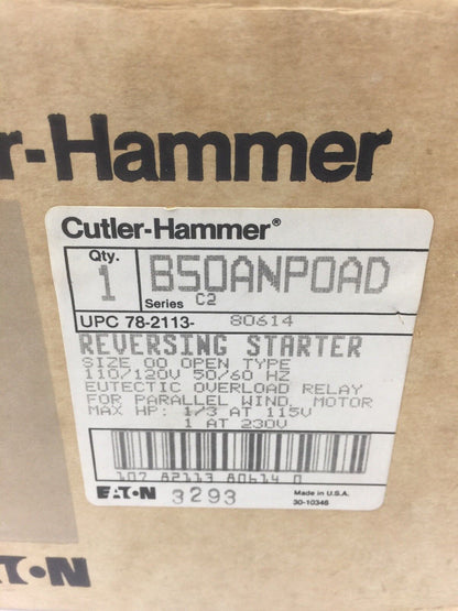 CUTLER HAMMER B50ANP0AD REVERSING STARTER 110/120V 50/60HZ EUTECTIC OVERLOAD