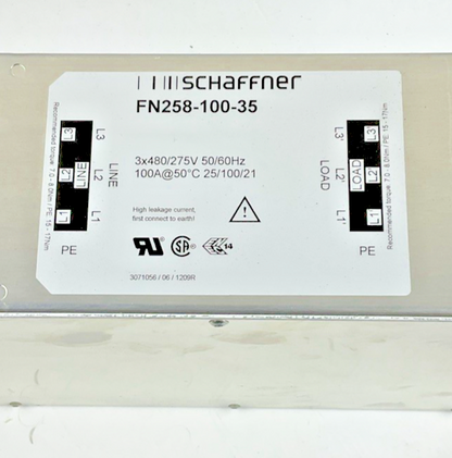 SCHAFFNER FN258-100-35 POWER LINE FILTER 480/275V 50/60HZ 100A