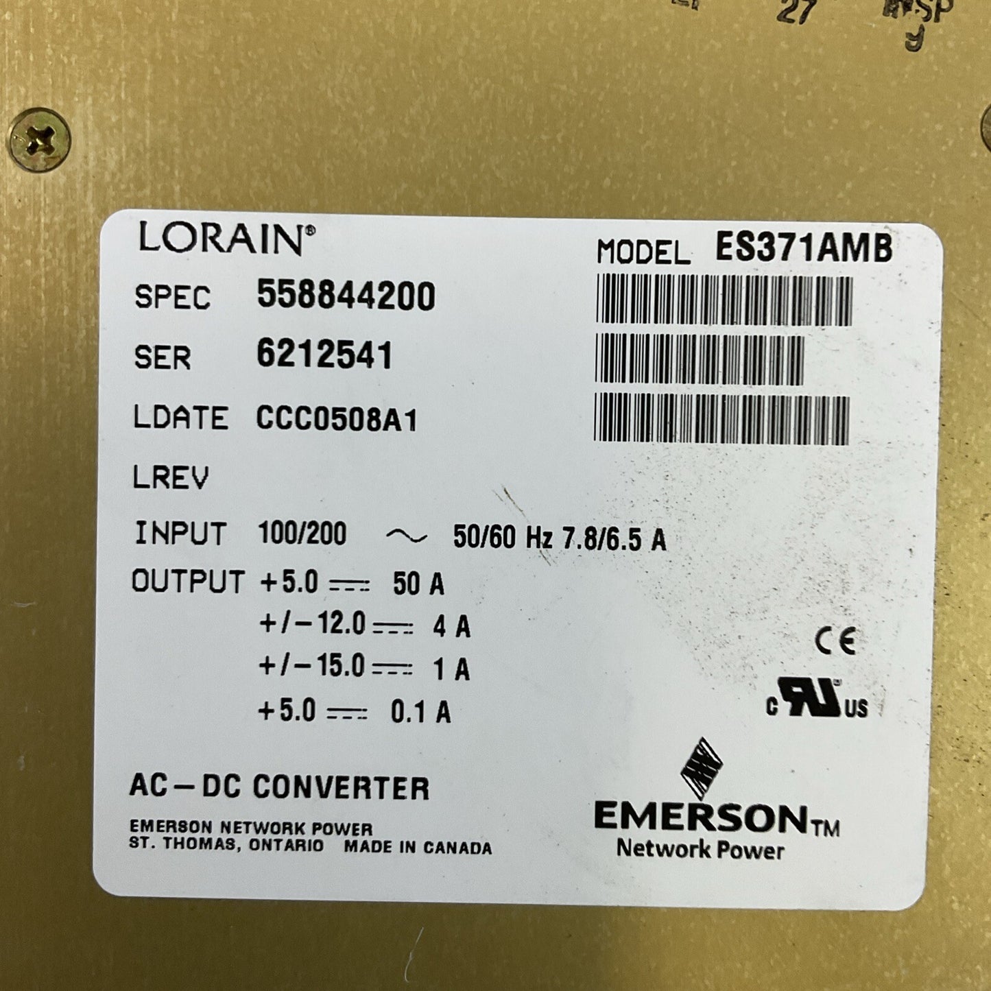 LORAIN ES271AMB POWER SUPPLY AC-DC CONVERTER