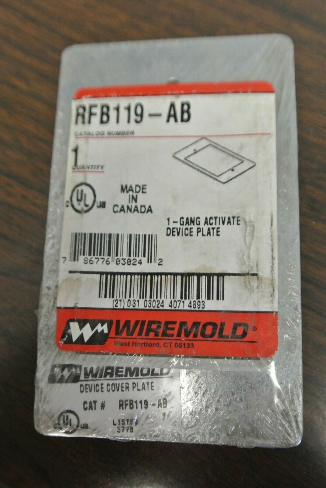 WIREMOLD RFB119-AB / GANG ACTIVATE DEVICE COVER PLATE / NEW SURPLUS