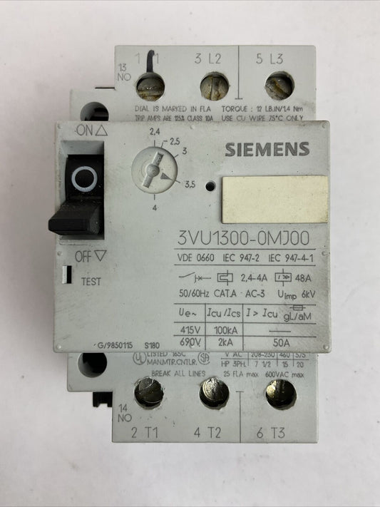 SIEMENS 3VU1300-0MM00 STARTER MOTOR PROTECTOR 600VAC 3PH 20HP