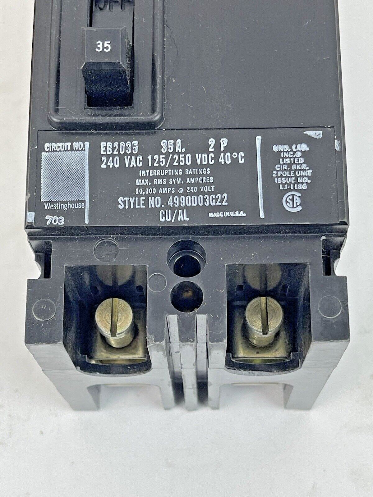 WESTINGHOUSE - EB2035 - CIRCUIT BREAKER - 2P, 35A, 40C, 240 VAC 125/250VDC