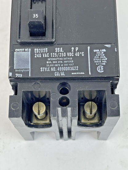 WESTINGHOUSE - EB2035 - CIRCUIT BREAKER - 2P, 35A, 40C, 240 VAC 125/250VDC