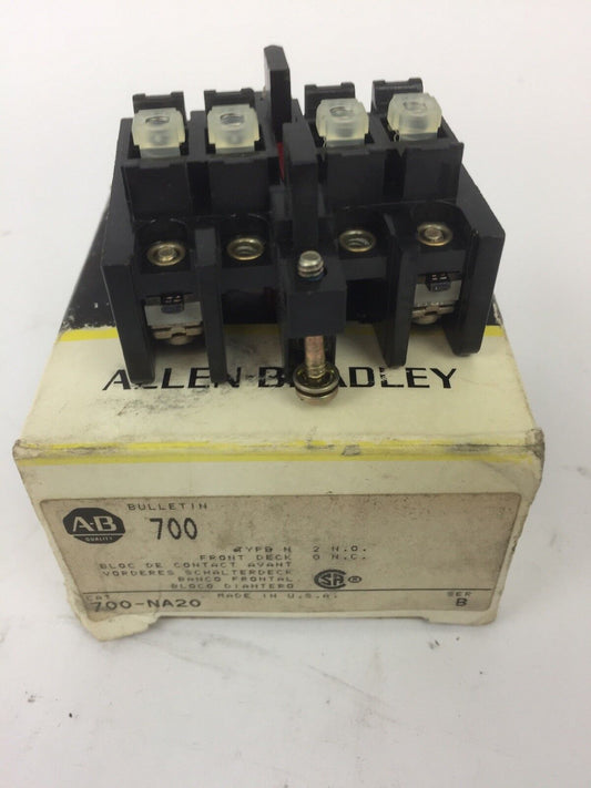 ALLEN BRADLEY 700-NA20 RELAY ACCESSORY TYPE N FRONT DECK 2N.O. 0N.C. SERIES B