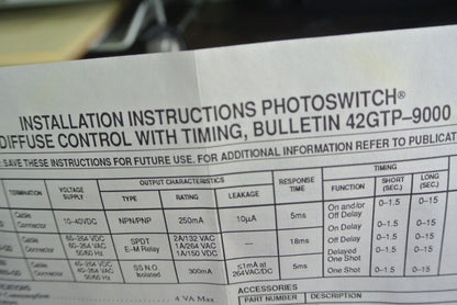 ALLEN-BRADLEY 42GTP-9003 PHOTOSWITCH DIFFUSE TIME DELAY CONTROL - NEW SURPLUS