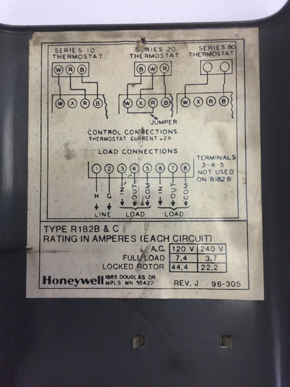 HONEYWELL R182C 1051 SWITCHING RELAY 120V 50-60CY TYPE R182B & C 44.4AMP