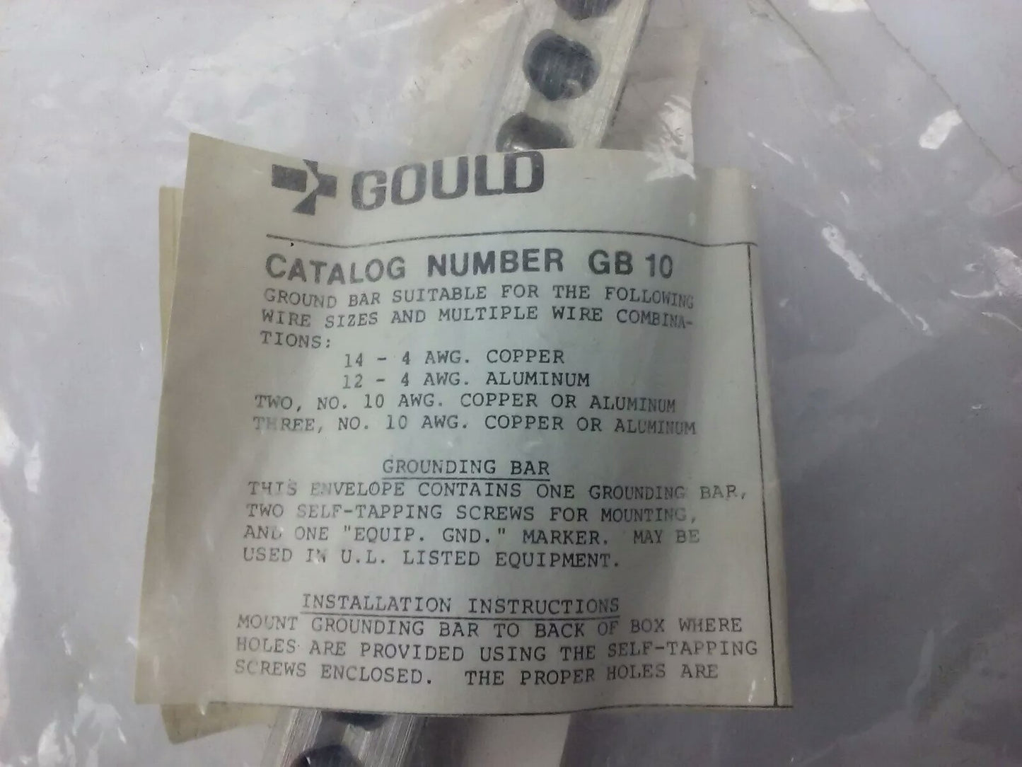 GOULD GB10, GB 10, GROUNDING BAR KIT, LOT OF 4, NEW OTHER