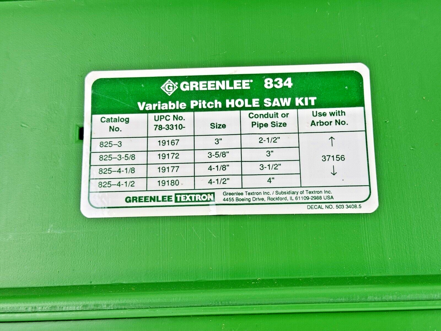 GREENLEE - 834 - VARIABLE PITCH HOLESAW KIT FOR 2-1/2", 3", 3-1/2", & 4" CONDUIT