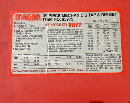 MAGNA 95975 TAP AND DIE SET ***MISSING PIECES READ DESCRIPTION***