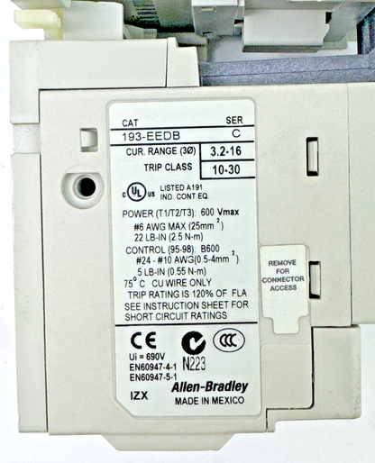 ALLEN BRADLEY - 300-AOE*930 SER. C & 193-EEDB SER. C - 600VAC 18A 3PH COIL 24VDC