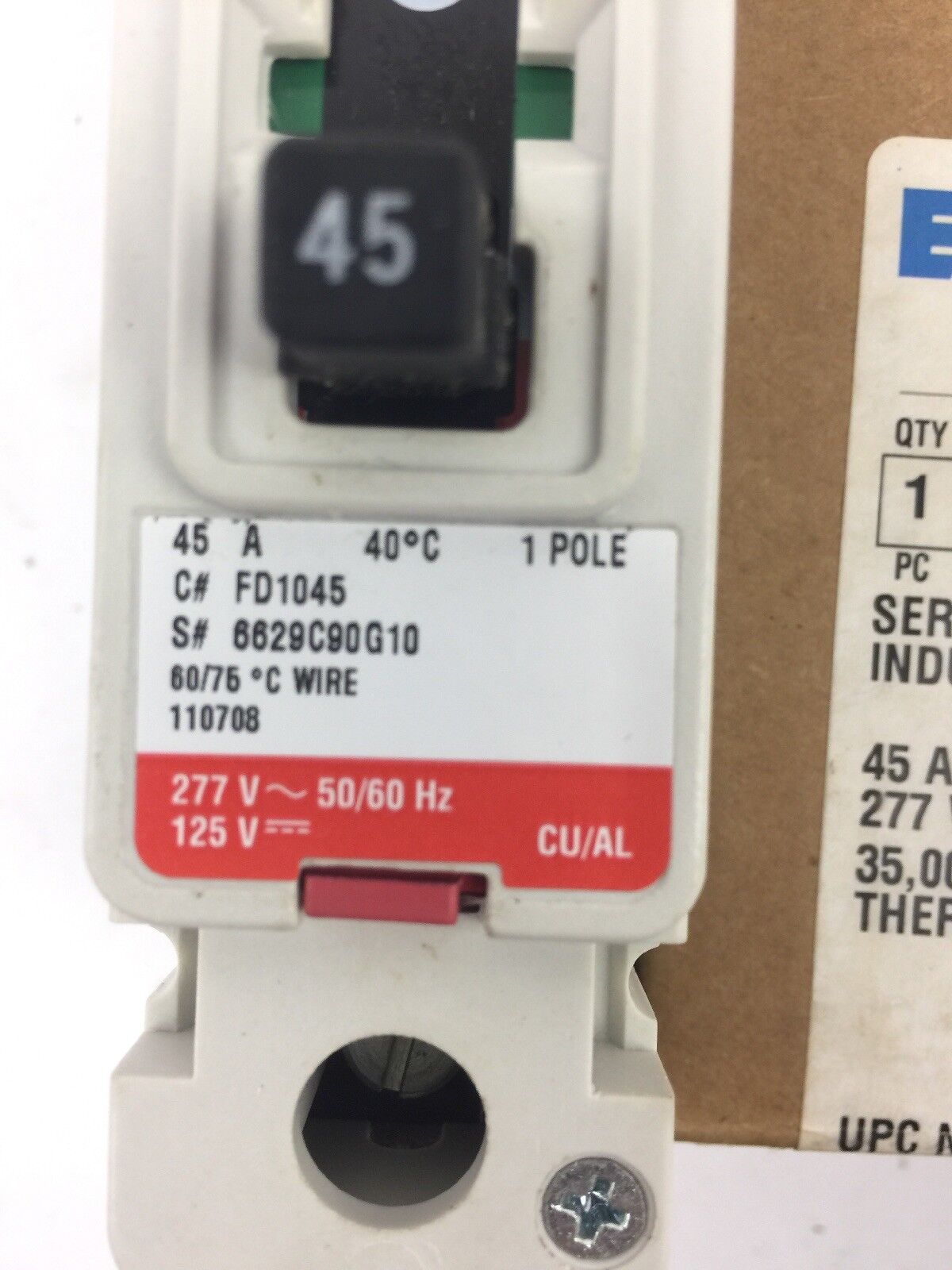 EATON FD1045 SERIES C INDUSTRIAL CIRCUIT BREAKER 45 AMP 277VAC 1 POLE