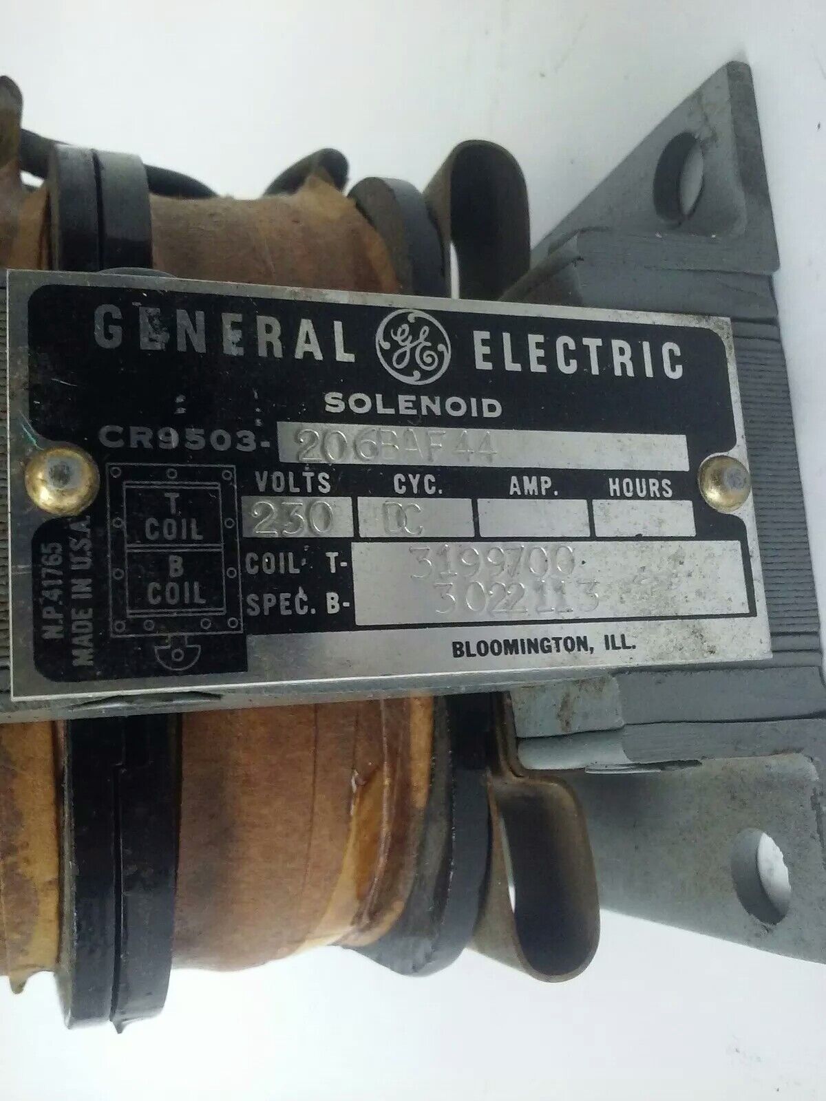 GE CR9503-206BAF44 SOENOID COIL 230VDC