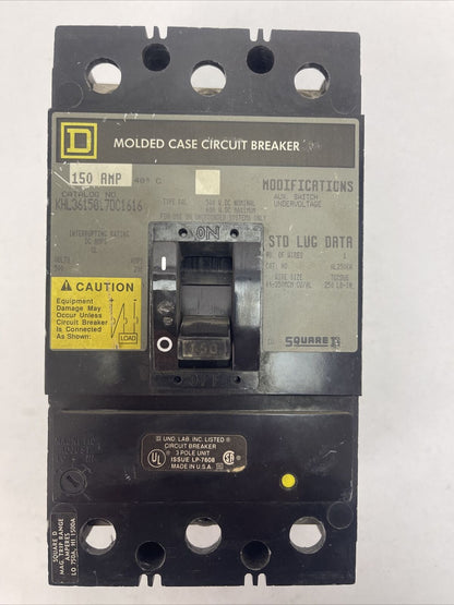 SQUARE D KHL3615017DC1616 THERMAL-MAGNETIC CIRCUIT BREAKER 150AMP 600VDC 3POLE