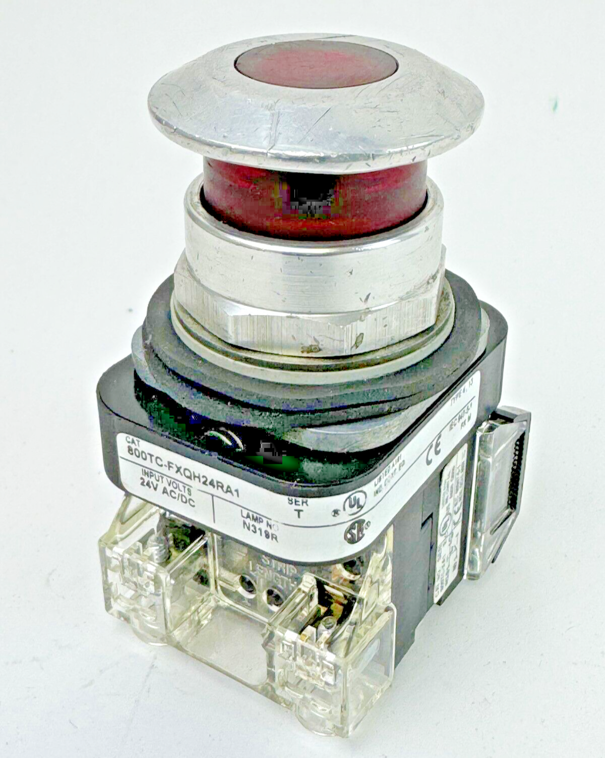 ALLEN-BRADLEY - 800TC-FXQH24RA1 SER. T - RED MUSHROOM PUSH/PULL BUTTON W/ BLOCK