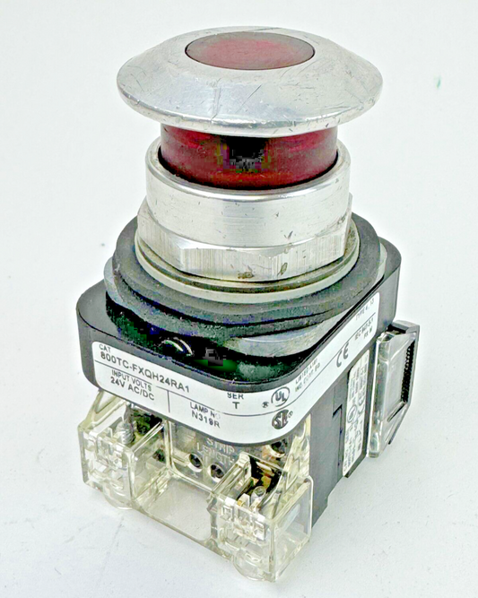 ALLEN-BRADLEY - 800TC-FXQH24RA1 SER. T - RED MUSHROOM PUSH/PULL BUTTON W/ BLOCK