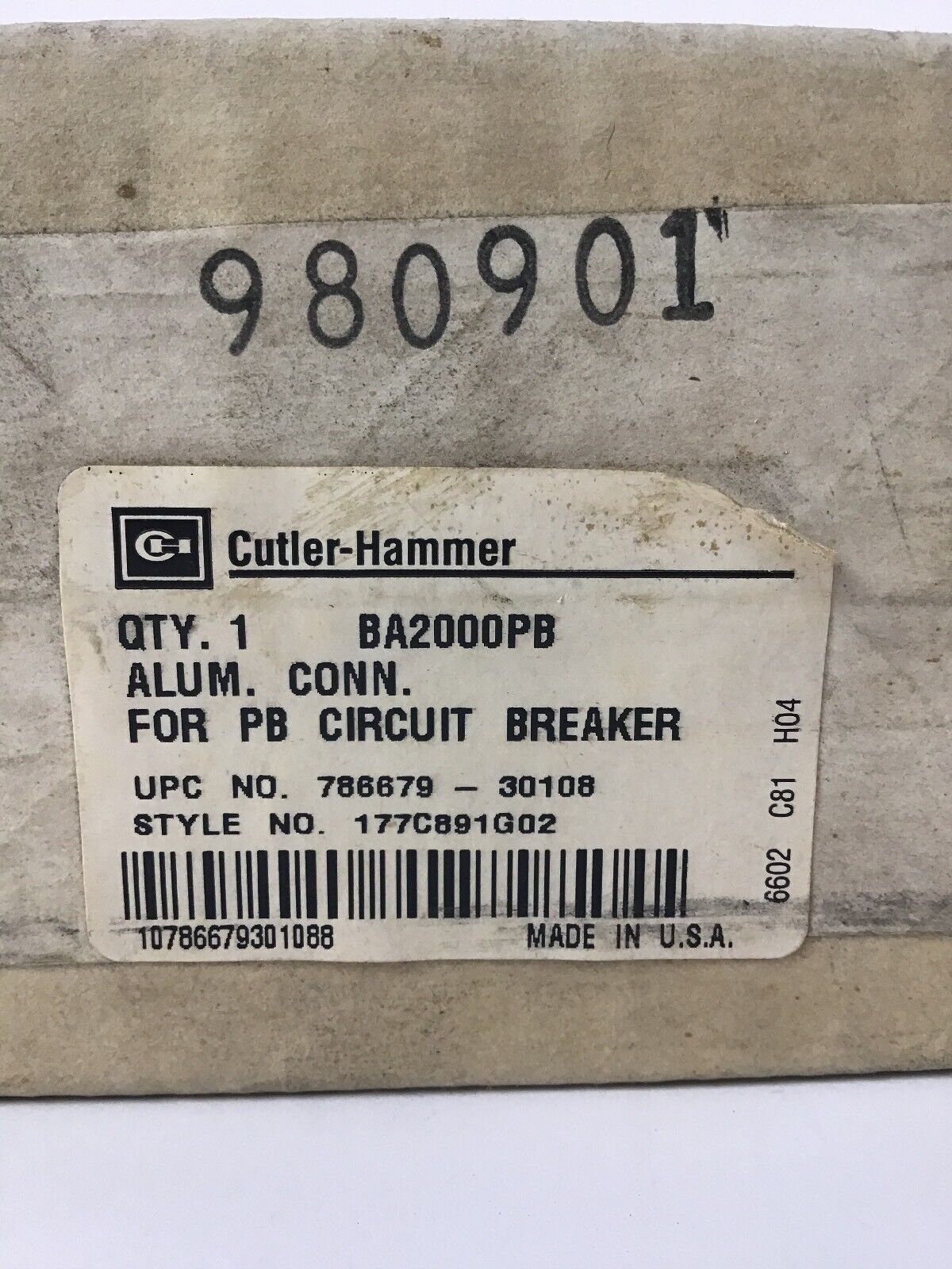 CUTLER HAMMER BA2000PB ALUM. CONNECTION FOR PB CIRCUIT BREAKER