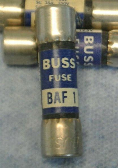 LOT of 10 / BUSS BAF-1 FUSE / 1A / 250V / NEW SURPLUS