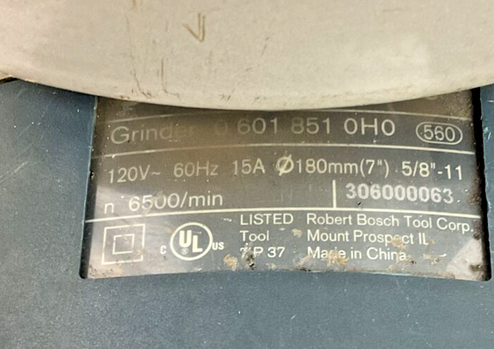 BOSCH 7 INCH ANGLE GRINDER 6500/MIN 5/8"-11 120V 60HZ 15A 06018510H0