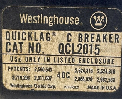 CUTLER HAMMER / WESTINGHOUSE QCL2015 CIRCUIT BREAKER 15AMP 2POLE 120/240VAC