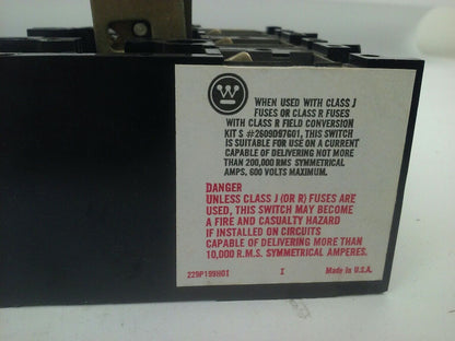 WESTINGHOUSE DS121R TYPE DS FUSIBLE DISCONNECT SWITCH 30A 240VAC/250VDC 3P