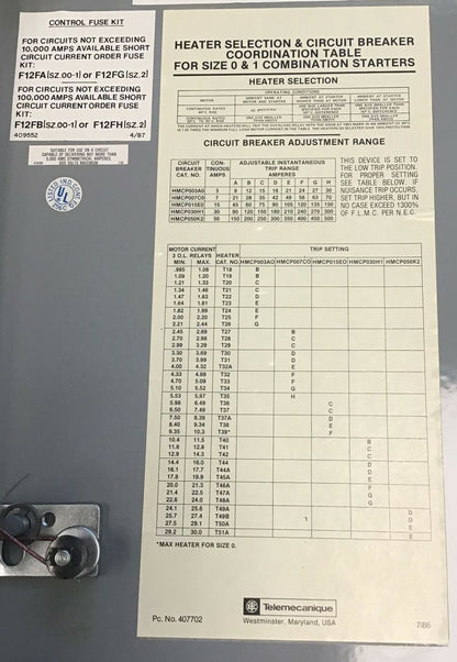 TELEMECANIQUE A31C481D-MOD5 COMBO MOTOR STARTER DISCONN.10HP 3PH 480V