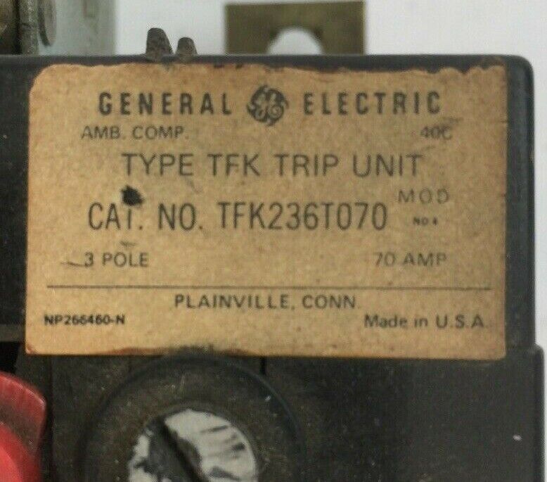 GE TFK236T070 TRIP UNIT 70AMP INST TRIP 600-900AMP 3POLE