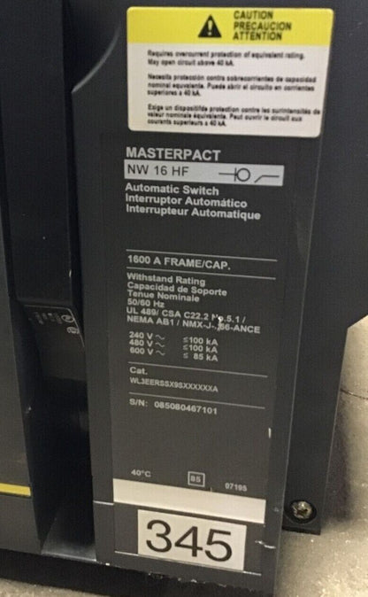 SQUARE D WL3EERSSX9SXXXXXXA MASTERPACT CIRCUIT BREAKER 1600A NW 16 HF 600VAC