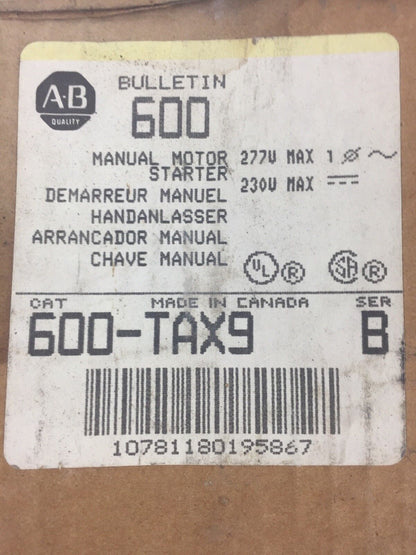 ALLEN BRADLEY 600-TAX9 MANUAL MOTOR STARTER SERIES B