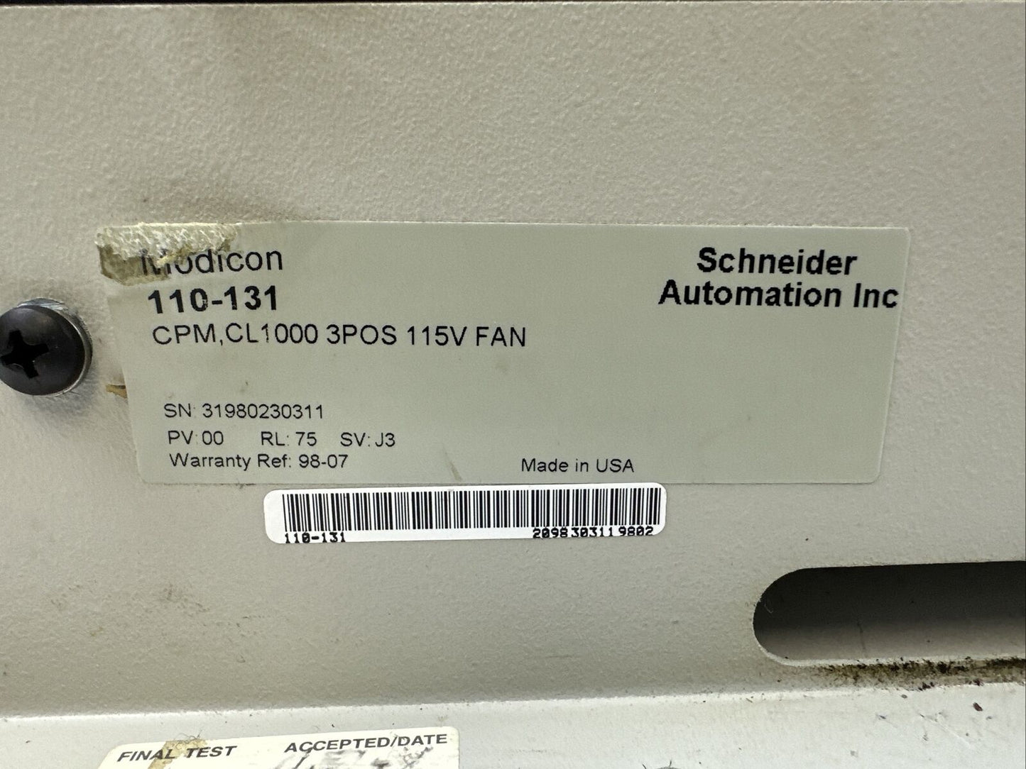 MODICON 110-131 SERVO BASE CPM, CL1000 3POS 115V FAN