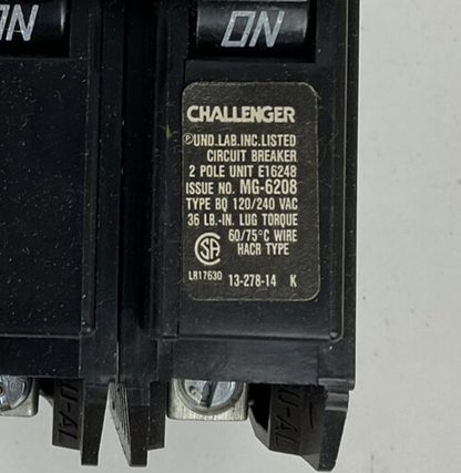 CHALLENGER BQ2C015 CIRCUIT BREAKER 15A 120/240VAC TYPE BQC 2POLE