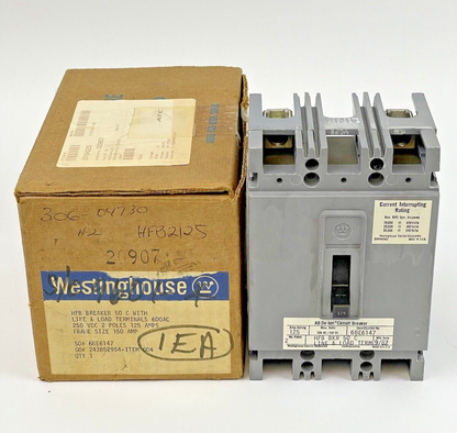 WESTINGHOUSE- HFB2125 - CIRCUIT BREAKER - 2P, 125A, 50C, 600 V AC, 250 V DC