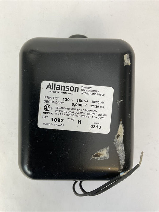 ALLANSON CAT 1092 TYPE H IGNITION TRANSFORMER PRI 120V 50/60HZ SEC 6000V 25/20mA