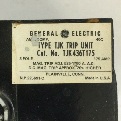 GE TJK436T175 TRIP UNIT 175 AMP 3 POLE MAG TRIP ADJ 525-1750A