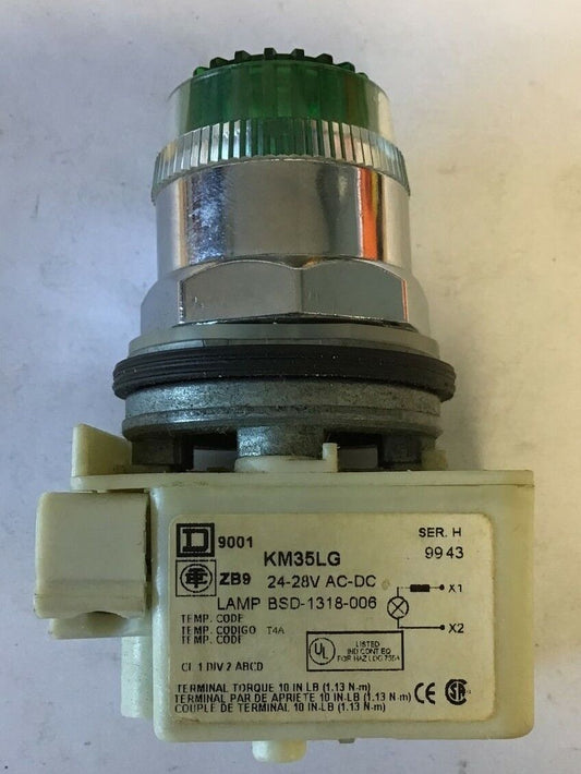 SQUARE D  PUSH BUTTON GREEN CAP KM35LG LIGHT MODULE 24-28VAC-DC