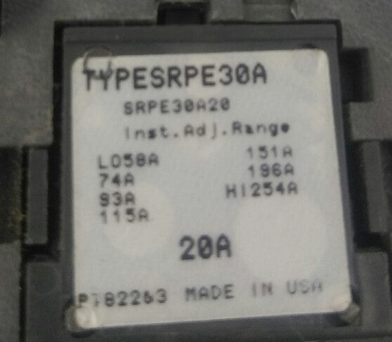 GE SELA24AT0030  2P, 30A, 480V,CIRCUIT BREAKER W/ 20A PLUG, USED GOOD CONDITION