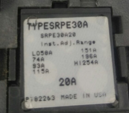 GE SELA24AT0030  2P, 30A, 480V,CIRCUIT BREAKER W/ 20A PLUG, USED GOOD CONDITION
